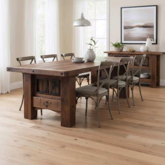 Barnwood Dining Table: Some lifestyle images are created with AI for visualization purposes. Crafted from natural solid wood, each piece is unique and will vary.