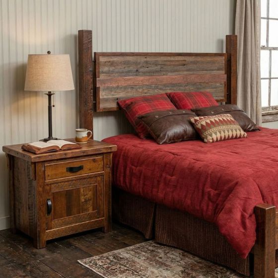 Barn Wood Nightstand: Some lifestyle images are created with AI for visualization purposes. Crafted from natural solid wood, each piece is unique and will vary.