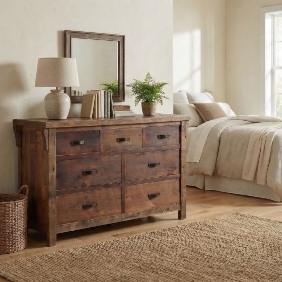 Barn Wood Dresser: Some lifestyle images are created with AI for visualization purposes. Crafted from natural solid wood, each piece is unique and will vary.