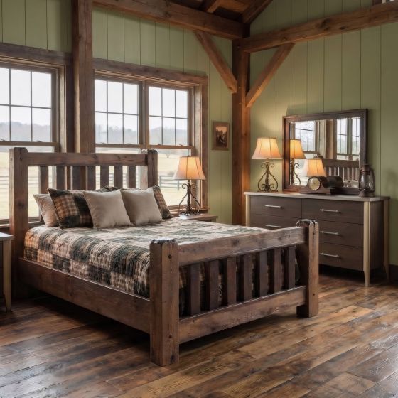 Barn Wood Bed: Some lifestyle images are created with AI for visualization purposes. Crafted from natural solid wood, each piece is unique and will vary.