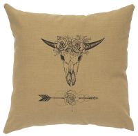 Bull & Flowers Image Decor Pillow - Straw Linen