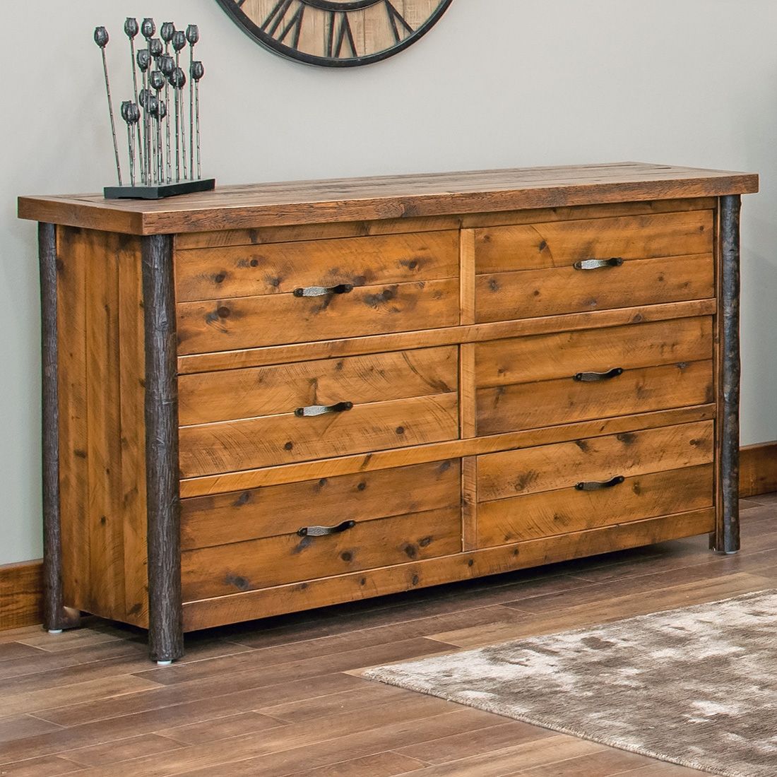 Sawmill Hickory Rough Sawn 6 Drawer Dresser