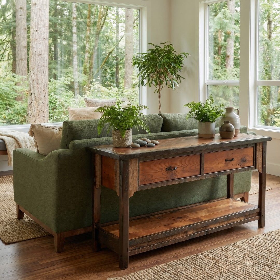 Western Woods Rustic 2 Drawer Barn Wood Sofa Table