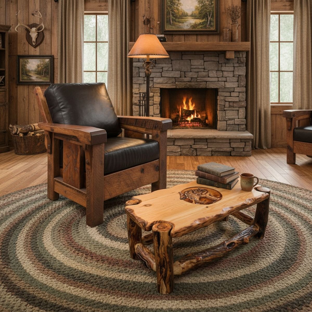 Rustic Carved Aspen Wildlife Coffee Table