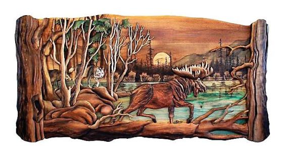 Moose Hunt Rustic Wood Art