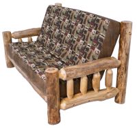 Beartooth Aspen Log Futon - Full - Natural Log - Fairbanks Green Main Upholstery