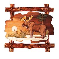 Moose in Lake Wood Art | With Log Frame