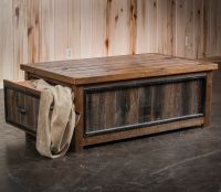 Timber Frame 2 Drawer Reclaimed Barn Wood Blanket Chest - Note that current model does not have black trim on front or back panel