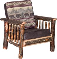 Saranac Hickory Log Chair - Colt Coffee Main Fabric & Bear Mountain Accent Fabric