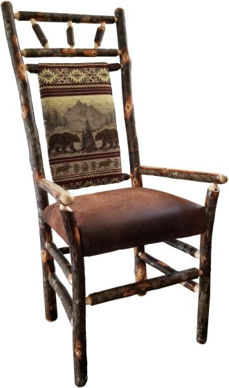 Rustic Hickory High Back Upholstered Arm Chair
