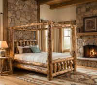 Aspen Log Bed: Some lifestyle images are created with AI for visualization purposes. Crafted from natural solid wood, each piece is unique and will vary.