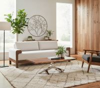 Organic Modern Coffee Table: Some lifestyle images are created with AI for visualization purposes. Crafted from natural solid wood, each piece is unique and will vary.