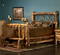 Beaver Creek Aspen Metal Insert Log Bed--Light aspen, Standard logs, Clear finish, 3 Elk scene