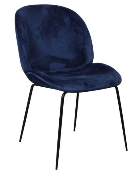 Contemporary Scooped Seat Dining Chair - Blue Velvet Fabric