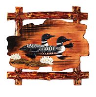Swimming Loon Family Rustic Wood Art