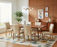 Soft Modern Dining Table: Some lifestyle images are created with AI for visualization purposes. Crafted from natural solid wood, each piece is unique and will vary.