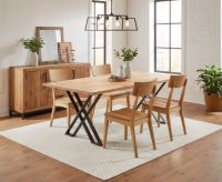 Contemporary Dining Table: Some lifestyle images are created with AI for visualization purposes. Crafted from natural solid wood, each piece is unique and will vary.