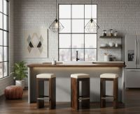 Cushioned Contemporary Bar Stool: Some lifestyle images are created with AI for visualization purposes. Crafted from natural solid wood, each piece is unique and will vary.