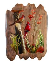 Cardinals & Wild Flowers Rustic Wood Art