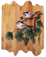 Chickadees in Pine Tree Wood Art