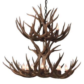 12 Light 2-Tiered Mule Deer Antler Chandelier
