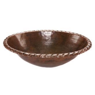 19" Oval Rope Rim Oil Rubbed Bronze Hammered Copper Self Rimming Bathroom Sink