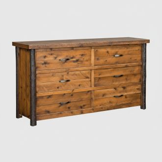 Sawmill Hickory 6 Drawer Rough Sawn Dresser--Antique Barnwood finish, Metal handles