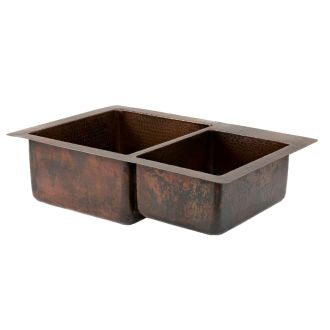 33" Oil Rubbed Bronze Hammered Copper 60/40 Double Basin Kitchen Sink