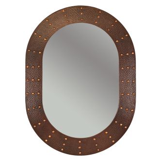 35″ Oval Forged Rivet Oil Rubbed Bronze Hammered Copper Mirror