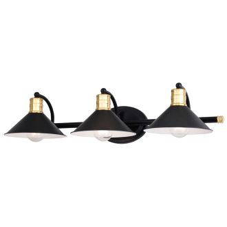 Akron 3-Light Matte Black & Natural Brass Vanity Light