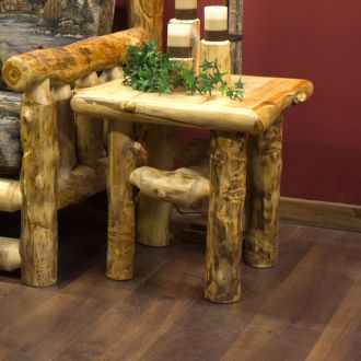 Light Aspen Log End Table
