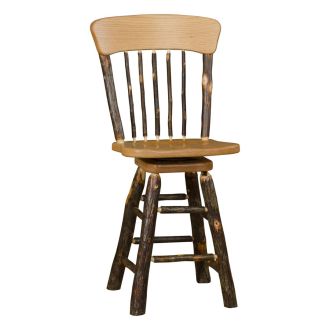 Rustic Hickory Swivel Log Oak Back Barstool