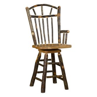 Rustic Hickory Swivel Wagon Wheel Log Arm Barstool