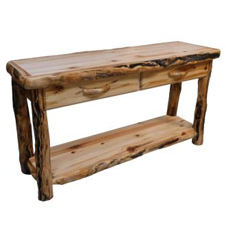 Beartooth Aspen Log Storage Sofa Table - Flat Fronts - 60" (2 Drawers) - Wild Panel & Gnarly Log