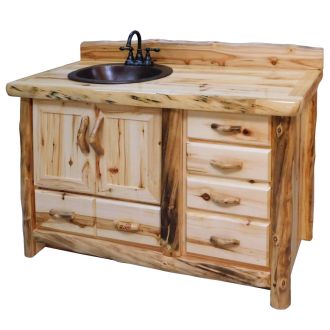 Beartooth Aspen Deluxe Log Bathroom Vanity - Flat Front - 54" - Sink Left - Wild Panel & Natural Log