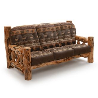 Beartooth Aspen Timber Comfort Log Sofa - Gnarly Log - Dakota Brandy Accent Upholstery & Cloudcroft Earth Main Upholstery