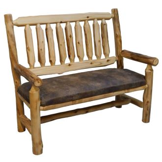 Beartooth Aspen Timberland Accent Bench - 48" - Natural Log - Ivanhoe Bison Upholstery - Old Cushion Style