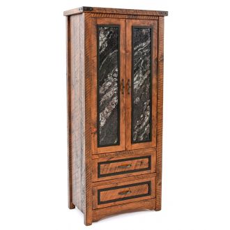 Black Granite Rustic 2 Drawer Armoire - Antique Barnwood Finish