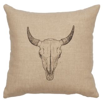 Bull Skull Decor Pillow - Natural Linen