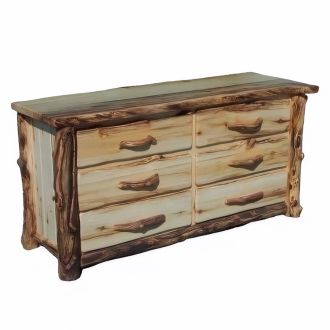 Burl Aspen 6 Drawer Log Dresser