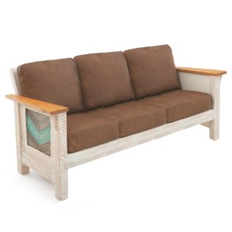 Coastal Chevron Barnwood Sofa - Brown Genuine Leather Cushions