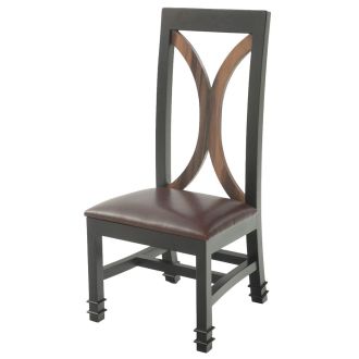 Contemporary Hourglass Dining Chair - Ebony Mahogany & Golden Walnut - Burnt Umber Cypress Leather
