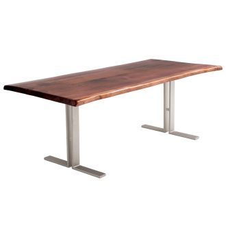 Contemporary Rustic Live Edge Dining Table With Live Edge Black Walnut Tabletop in Natural Clear Tabletop Finish - Silver Steel Table Base