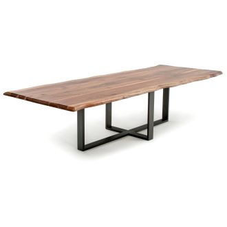 Industrial Forest Crossroads Natural Wood Dining Table With Live Edge Black Walnut Tabletop in Natural Clear Tabletop Finish