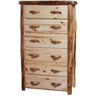 Beartooth Aspen 6 Drawer Log Chest - 39" - Flat Fronts - Natural Panel & Natural Log