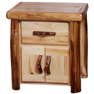 Beartooth Aspen Enclosed Log Nightstand - Flat Front - Natural Panel & Natural Log