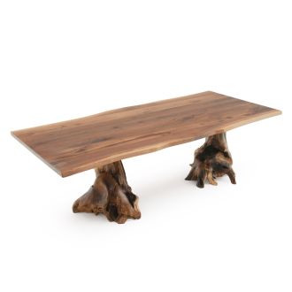 Elk Lake Live Edge Natural Wood Stump Dining Table - Black Walnut Table Top - Natural Clear Table Top Finish - Natural Stumps