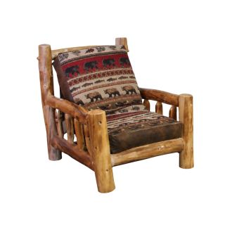 Beartooth Aspen Log Futon Chair-Dakota Brandy Leather Accent Upholstery & River Run Wine Main Fabric Upholstery