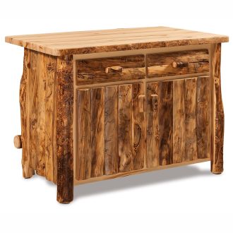 Aspen Highlands Rustic Kitchen Island W/ Open Doors