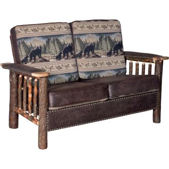 Saranac Hickory Log Loveseat - Colt Coffee Base Fabric (Standard) & Bradley Design Fabric